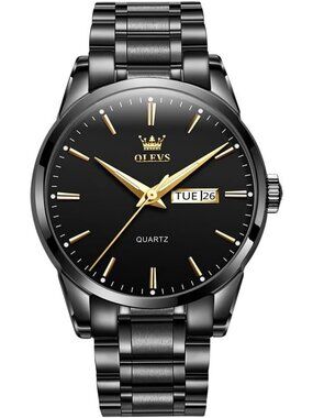 Men's All Black Stainless Steel Analog Quartz Classic Waterproof Round Watch